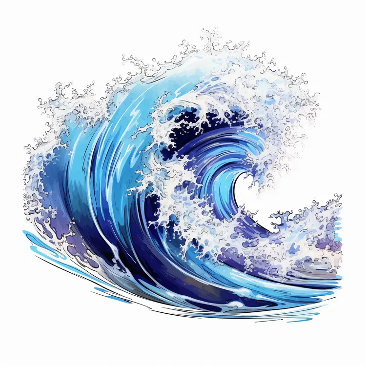Beautiful Blue Ocean Wave Illustration