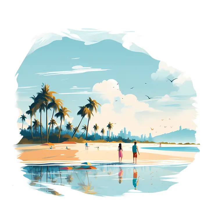 Beautiful Beach Scene with Palm Trees and Ocean