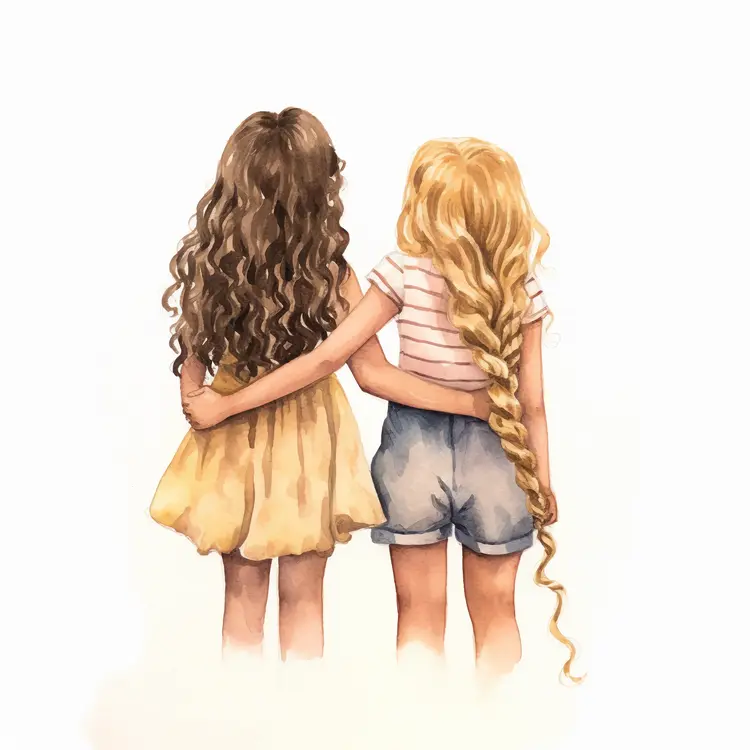 Two Girls Hugging in Summer Outfits