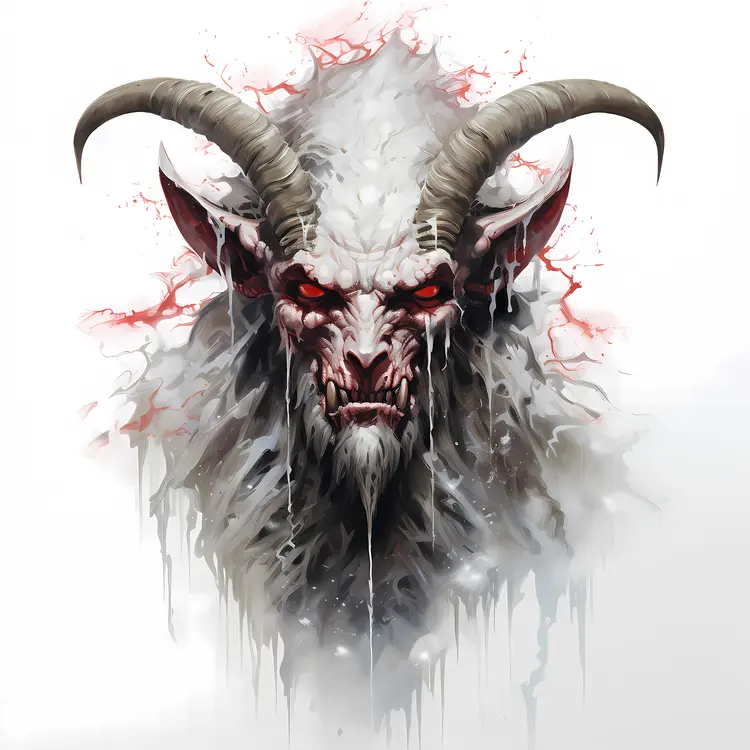 Horned Creature Head with Red Eyes
