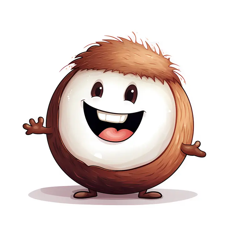 Cute Coconut Character with Big Smile