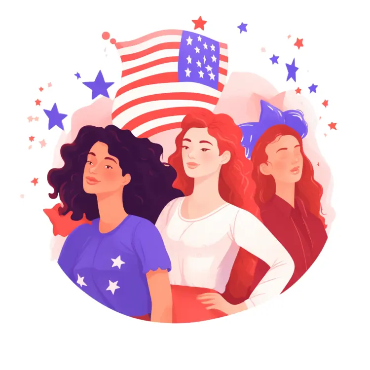 Women Celebrating Independence Day with American Flag