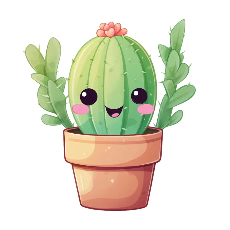Happy Cartoon Cactus in a Pot