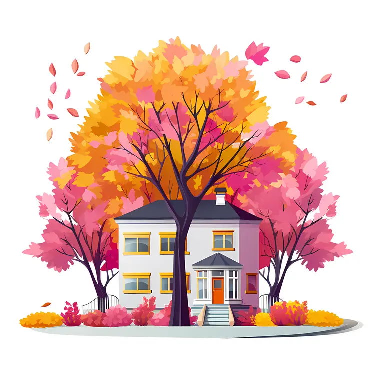 House with Vibrant Autumn Tree