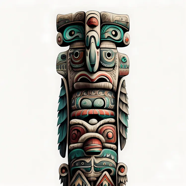 Traditional Native American Totem Pole with Carvings