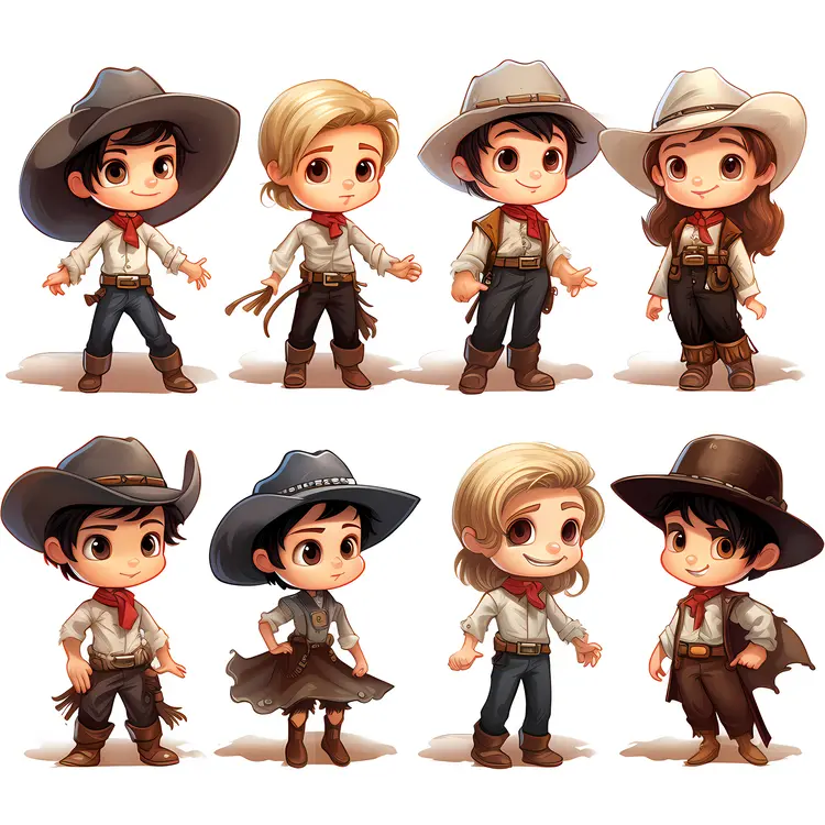 Cute Cowboy Characters in Cartoon Style
