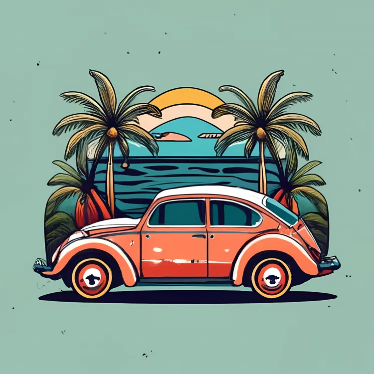 Orange Car on Tropical Beach