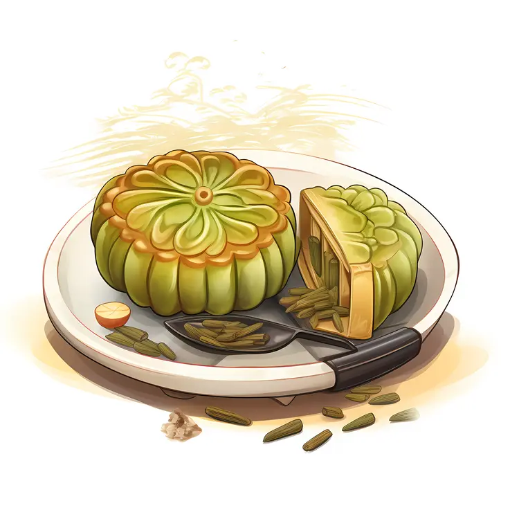 Green Mooncake on Plate for Mid-Autumn Festival