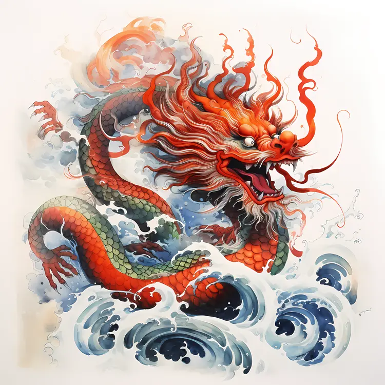 Dragon Emerging from Waves