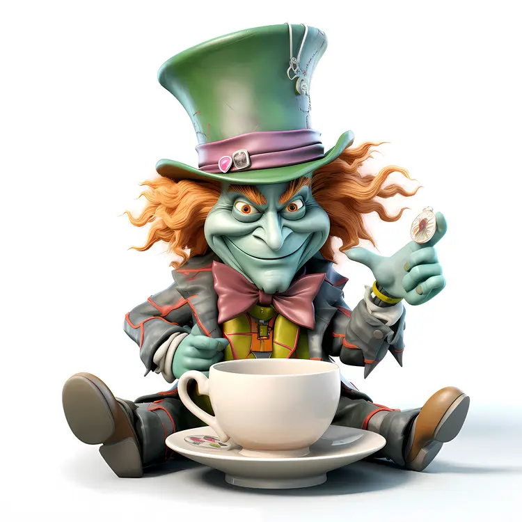 Whimsical Mad Hatter with Teacup
