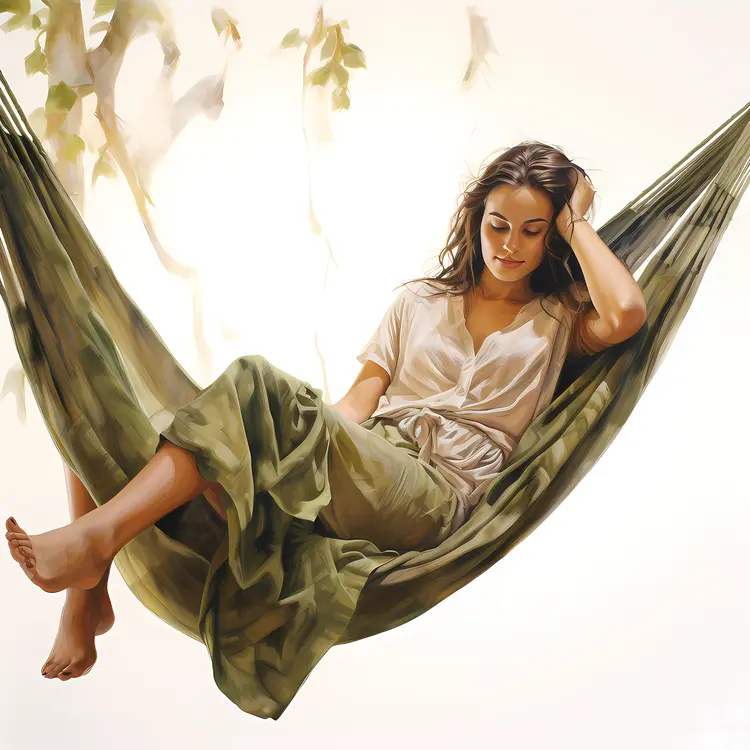 Woman Relaxing in a Green Hammock