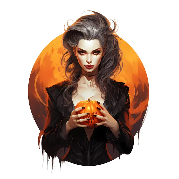 Cute Vampire Holding a Pumpkin