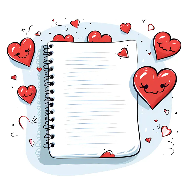 Notebook with Cute Hearts