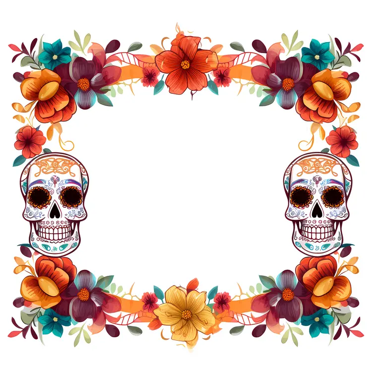 Colorful Skull and Flowers Decorative Frame for Day of the Dead