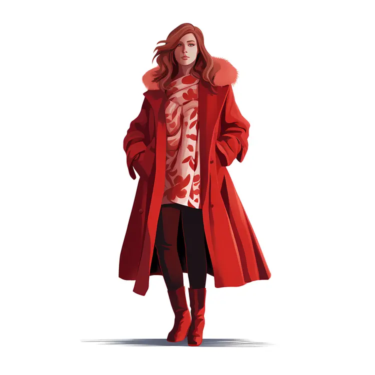 Stylish Woman in Red Coat for Winter Fashion