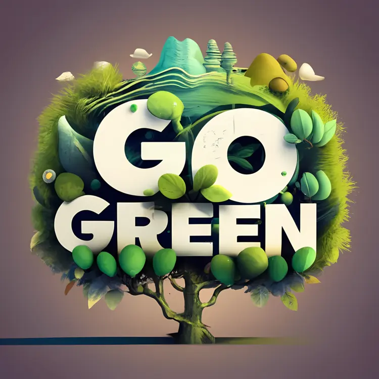 Go Green Slogan with Scenic Tree Illustration