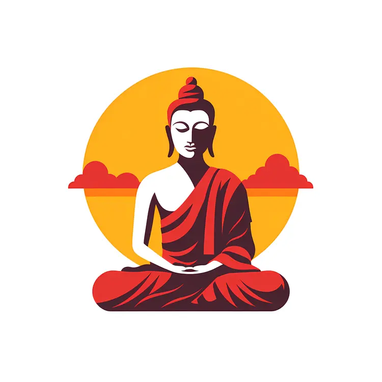 Meditating Buddha with Sunset Background