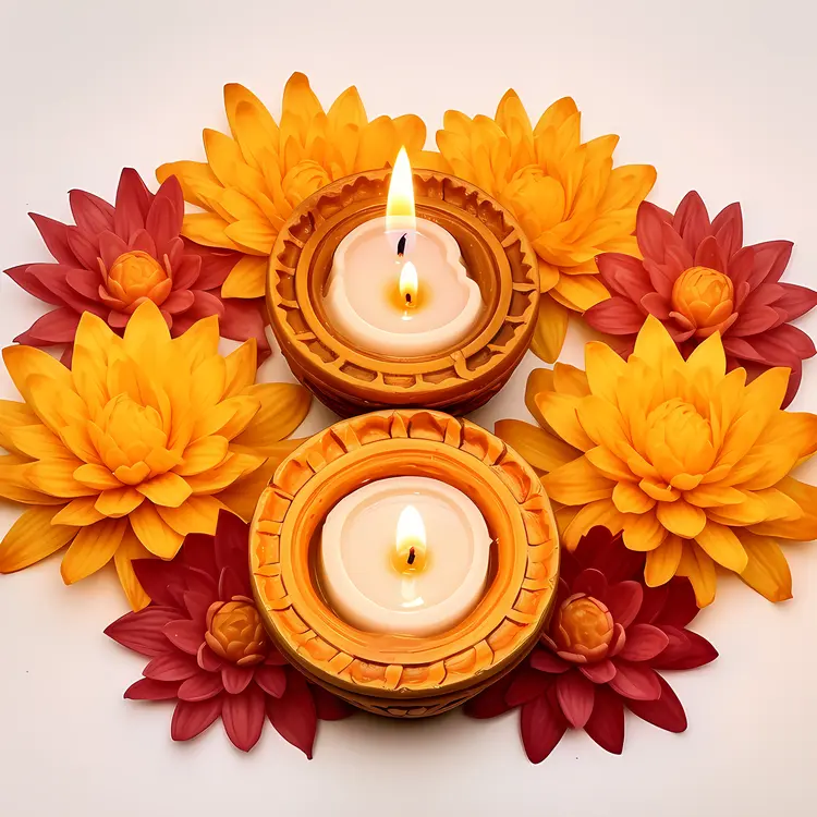 Diya Lamps with Flowers for Diwali