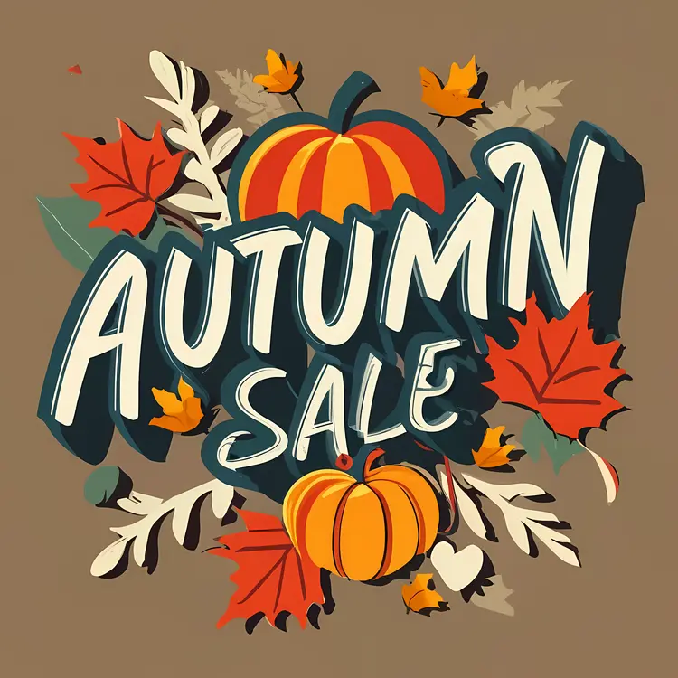 Autumn Sale Text with Pumpkins and Leaves