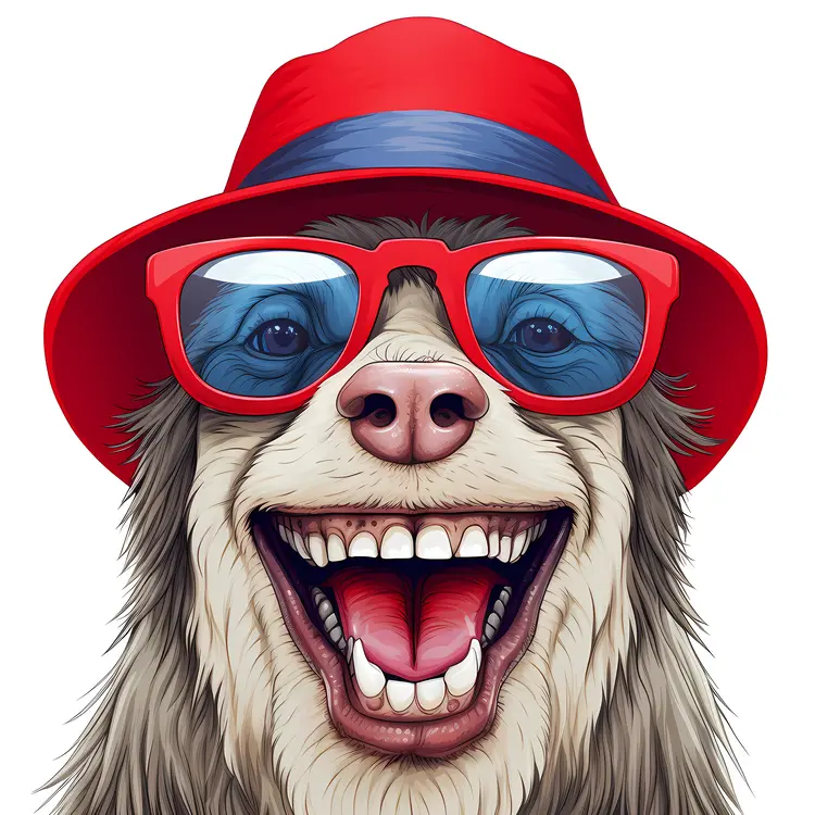 Happy Dog with Red Hat and Sunglasses
