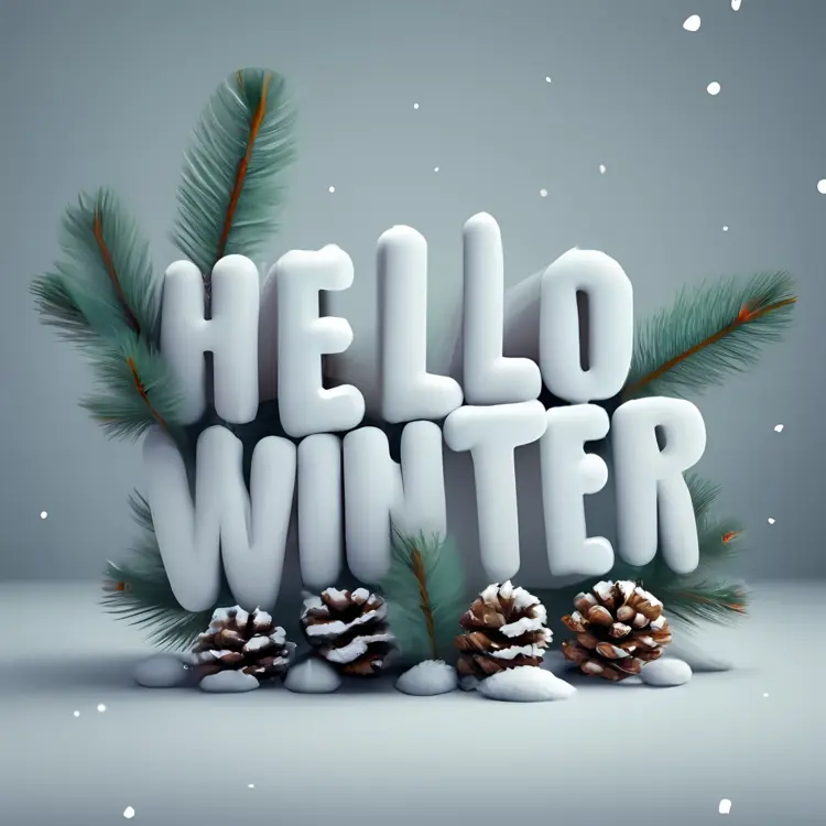 Hello Winter with Pine Branches and Snow