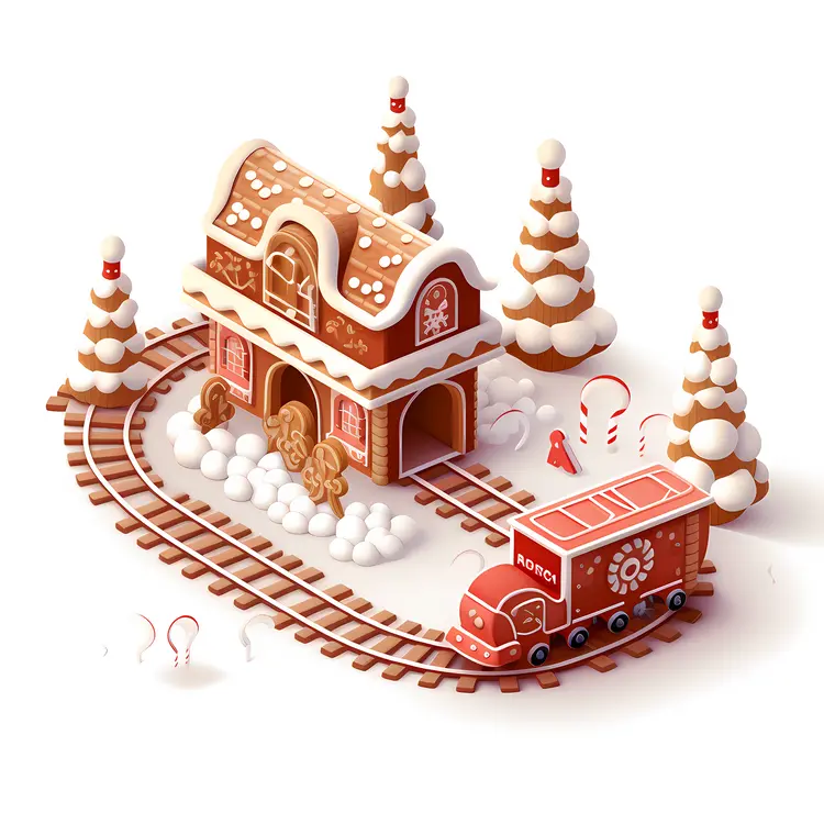 Gingerbread Train Station in Winter