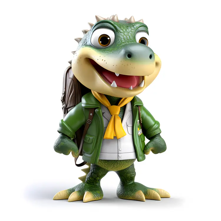 Cute Cartoon Alligator with Backpack and Yellow Scarf
