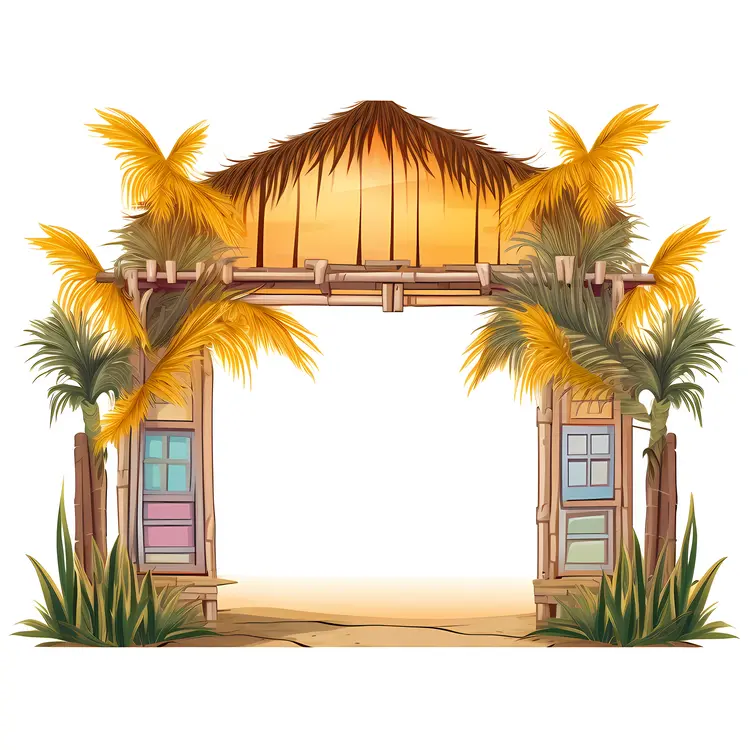 Tropical Bamboo Arch with Palm Trees