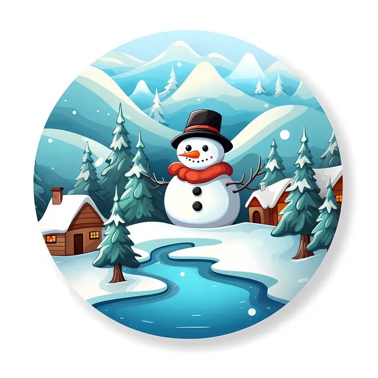 Snowman in Winter Landscape