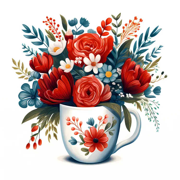 Beautiful Floral Mug with Red Flowers