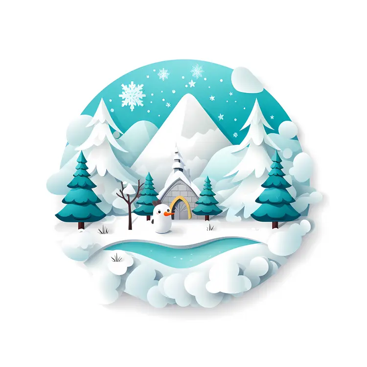 Snowy Landscape with Mountains and Trees