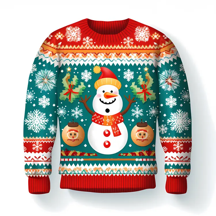 Colorful Snowman Sweater with Christmas Ornaments