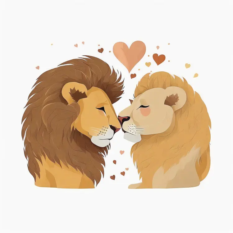 Romantic Lions with Hearts for Valentine's Day