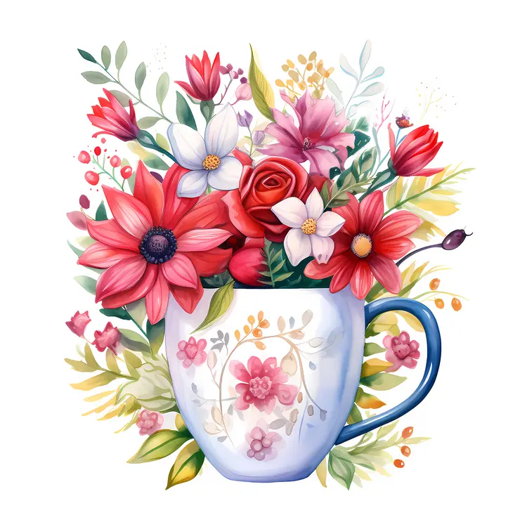 Charming Floral Mug with Red and Pink Flowers