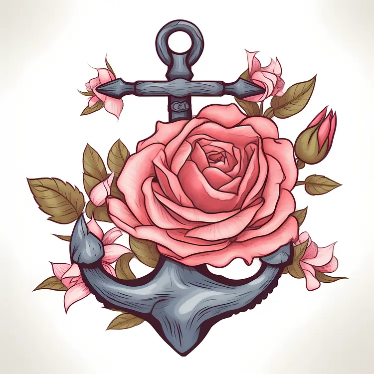 Lovely Anchor with Roses Tattoo Design