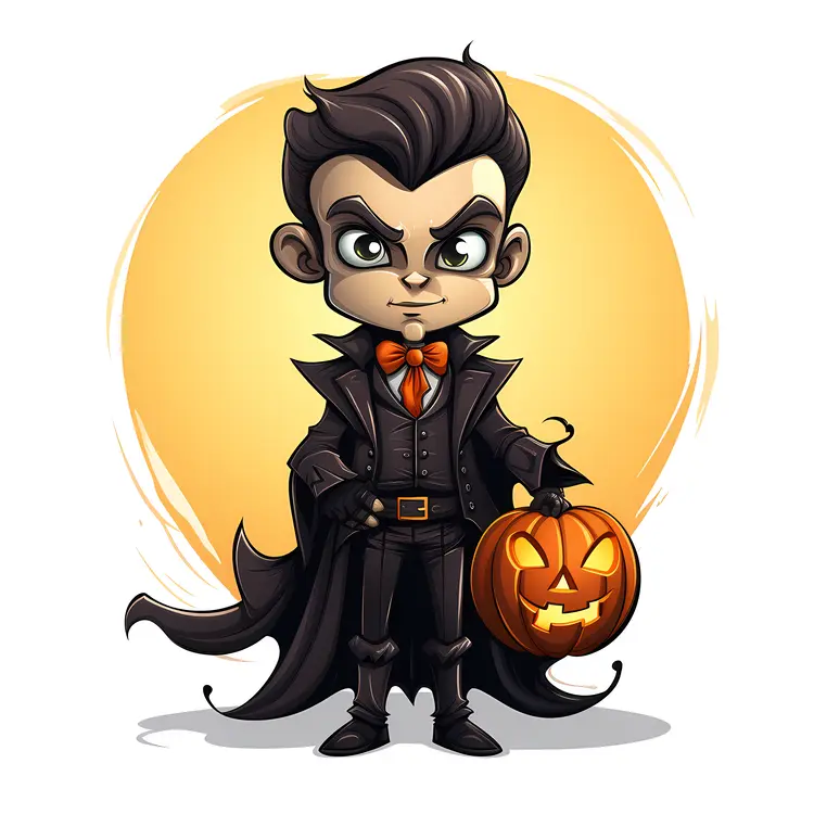 Cartoon Vampire Holding Pumpkin