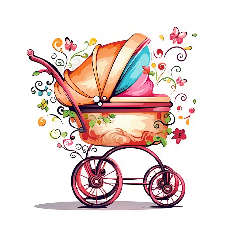 Colorful Baby Stroller with Floral Decorations