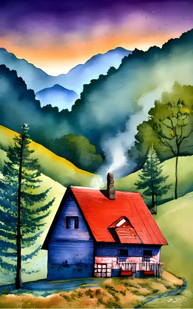 Serene Small House with Red Roof