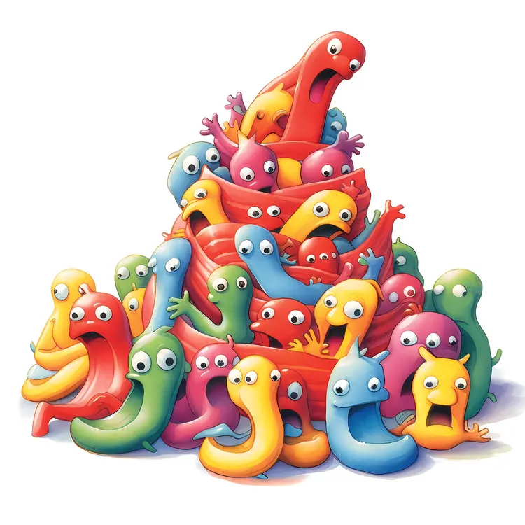 Pile of Colorful Cartoon Characters