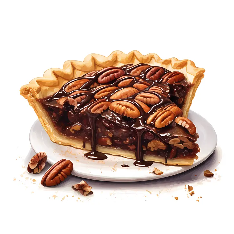 Chocolate Drizzled Pecan Pie Slice