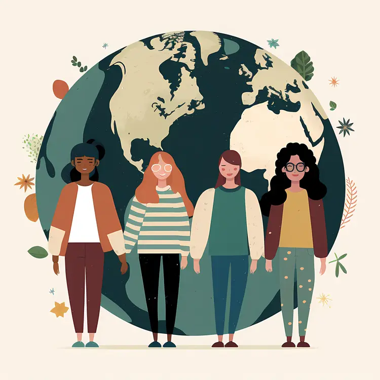 Diverse People Standing in Front of Earth Illustration