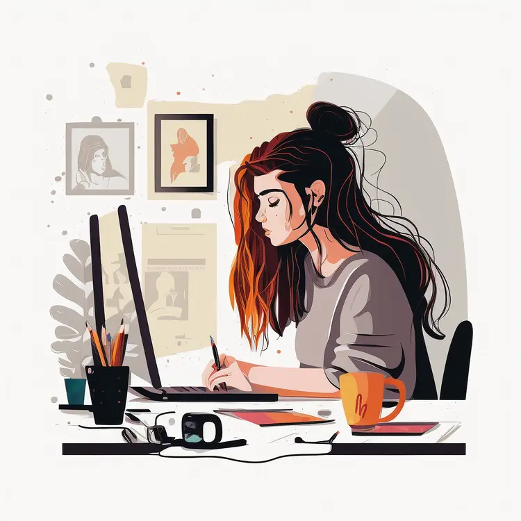 Woman Working on Laptop in Creative Workspace