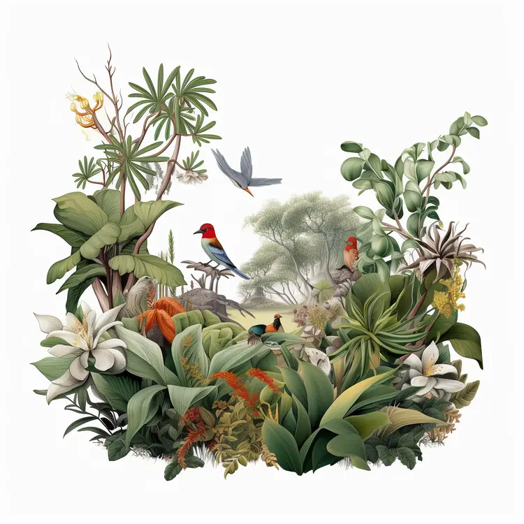 Birds in a Lush Forest