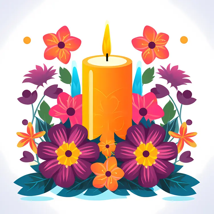 Bright Candle with Colorful Flowers