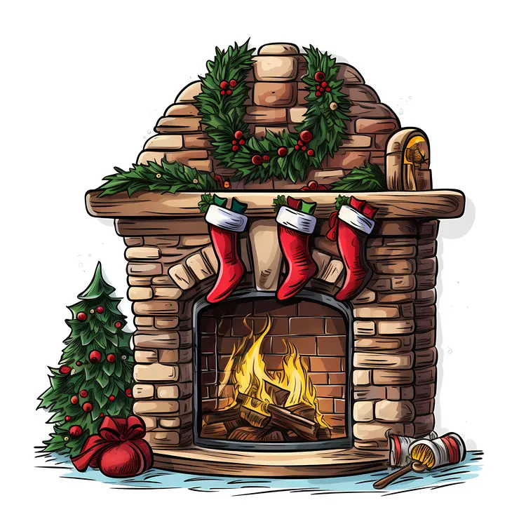 Charming Fireplace with Christmas Wreath