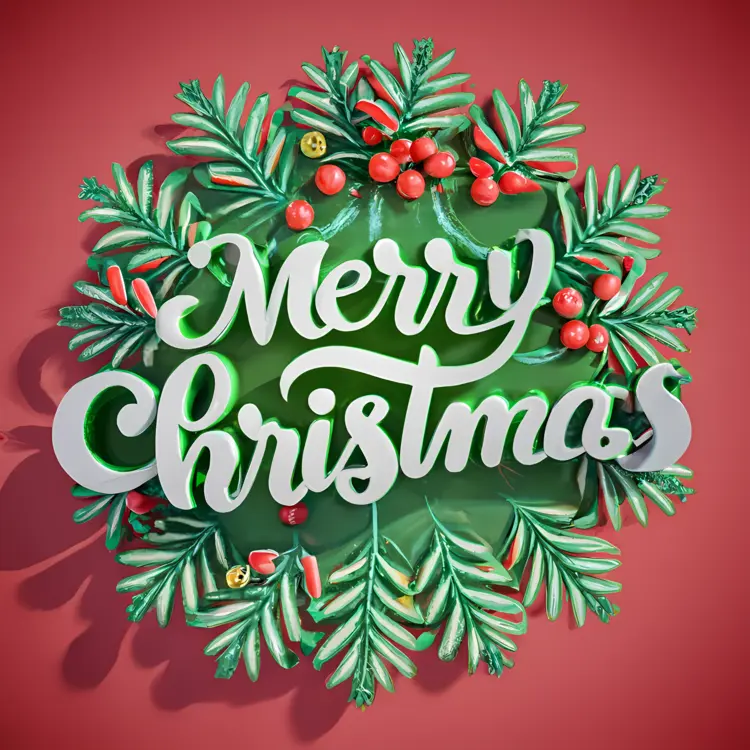 Merry Christmas with Wreath and Berries