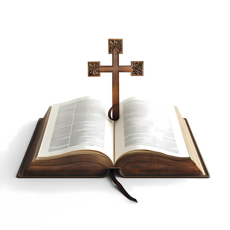 Open Bible with Wooden Cross