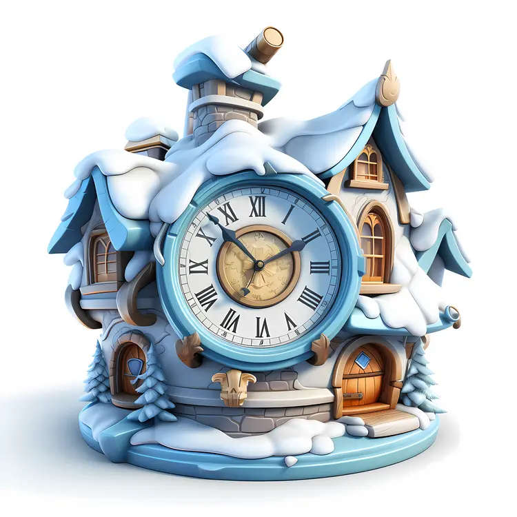 Snowy House Clock with Winter Scene