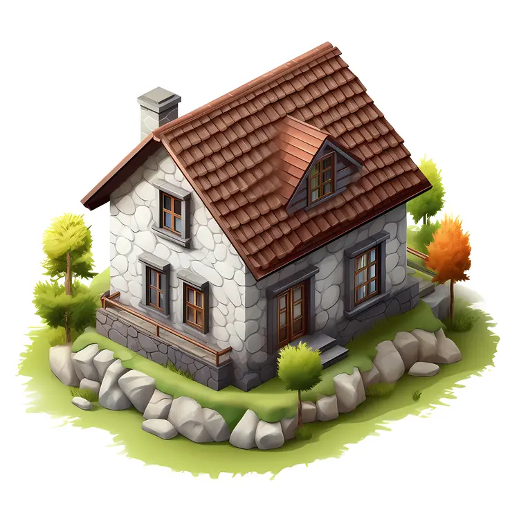 Stone house with red roof