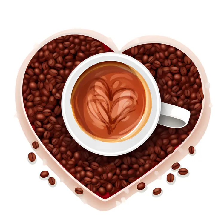 Heart-shaped Coffee Beans and Cup with Latte Art